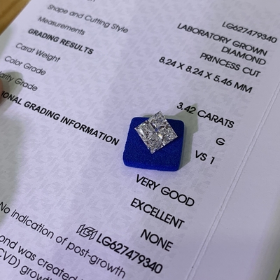 شراء 3.42CT G VS1 EX VG CVD المختبر الماس النضج Princess Cut OEM ODM online manufacture