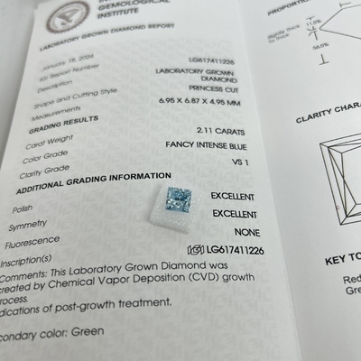 شراء 2.11CT أزرق باهت VS1 2EX CVD مختبر نضج الماس الأميرة قطع online manufacture