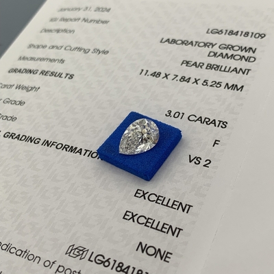 شراء 3.01CT F لون VS2 وضوح 2EX شكل بيرة الماس المزروع بالمختبر online manufacture