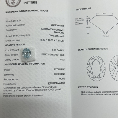شراء 6.06 قيراط المختبر المنتج الماس الفاخرة الزرقاء الحية OEM ODM online manufacture