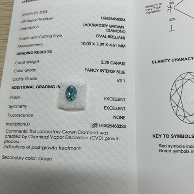 شراء 2.25ct قطعة بيضاوية مختبر نضج الماسة الفاخرة زرقاء مكثفة VS1 وضوح online manufacture