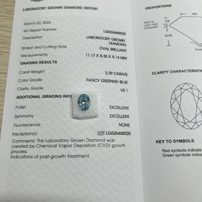 شراء 3.29ct المختبر النضج الماس البيضاوي قطع CVD فانتزي زرقاء خضراء VS1 2EX N online manufacture