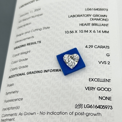 شراء 4.29ct الماس المختبر المزروع قلب قطع CVD G لون VVS2 2EX N IGI online manufacture