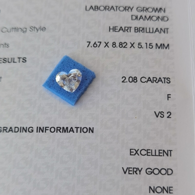 شراء 2.08ct CVD شكل القلب المختبر النمو الماس VS2 F OEM ODM online manufacture