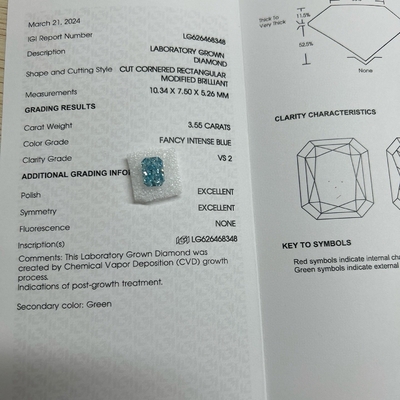 شراء 3.55ct VS2 الماس الأزرق الاصطناعي الماس المزروع في المختبر HPHT الأزرق الفاخر online manufacture