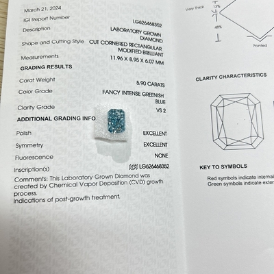 شراء المختبر النمو المتوهج قطع الماس المختبر خلق فانتزي عميقة زرقاء خضراء 5.9ct VS2 online manufacture