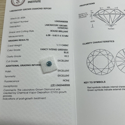 شراء قيراط 1.11ct وضوح VS2 مختبر خلق الأزرق الماسية شكل مستدير online manufacture