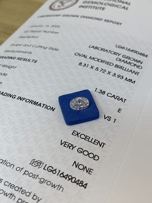 1.38ct قطعة بيضاوية مختبر الماس النضج CVD E VS1 EX VG N IGI معتمدة