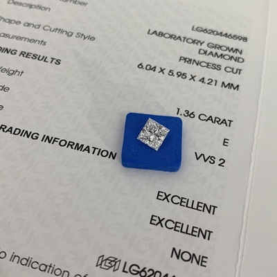 1.36CT E VVS2 2EX CVD Princess Cut Lab الماس النضج معتمد من IGI