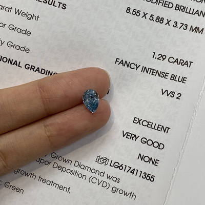 1.29ct VVS2 شكل الكمثرى المختبر صنع الماس الرائع الأزرق