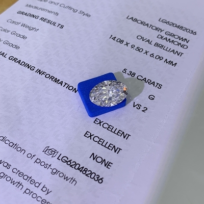 5.38ct الماس البراق المستنفد قطع بيضاوي CVD G VS2 2EX N IGI LG620482036