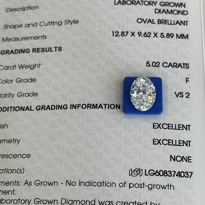 5.02ct VS2 F الماس الاصطناعي الماس المزروع في المختبر قطع بيضاوي