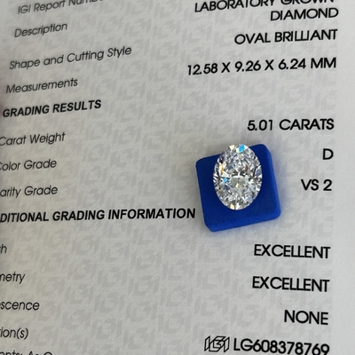 5.01ct الماس المصنوع من قبل الإنسان قطعة بيضاوية CVD D VS2 2EX N IGI Labor Diamonds