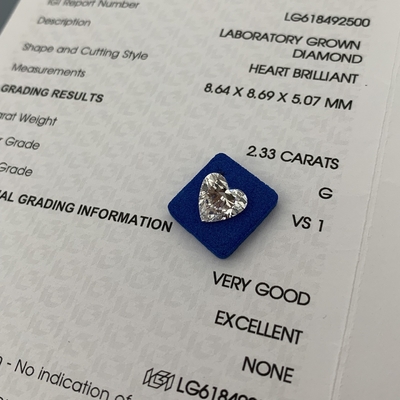 2.33ct المختبر النمو الماس القلب قطع CVD G VS1 2EX N IGI الماس الاصطناعي